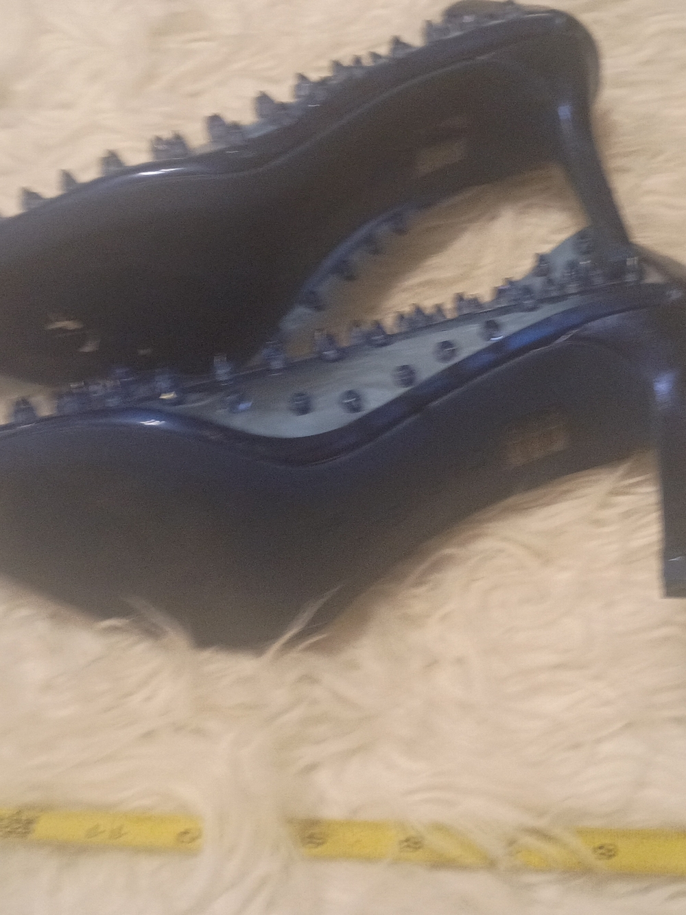 Women’s Navy Blue Patent Spike-Trim High Heels